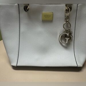 GUESS Elegant White Tote with Gold Accents
